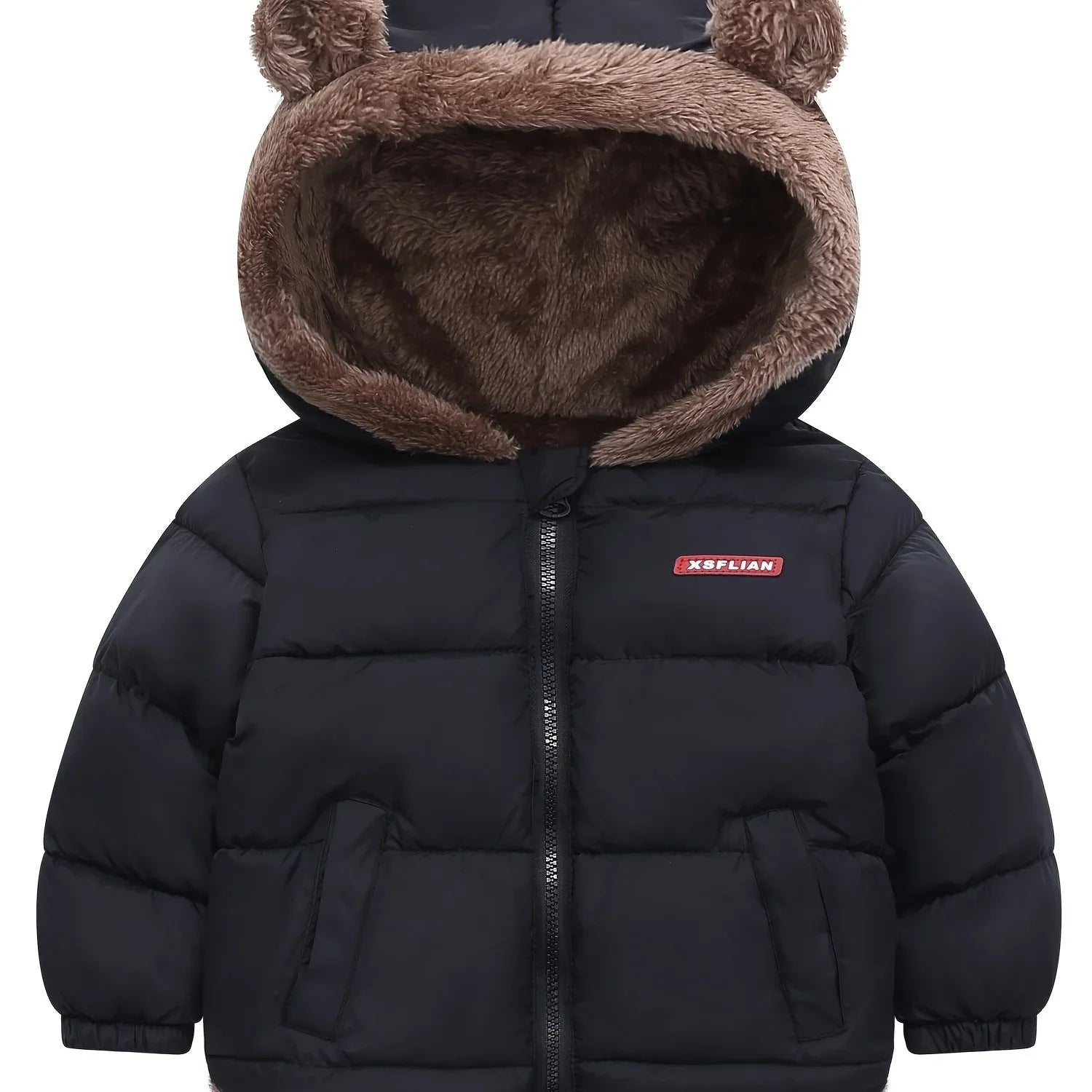Winter Children's Hooded Jacket with Lining, Lightweight Warm Padded Jacket, Cute Hooded Coat with Polyester Filling, Christmas Thanksgiving Easter Halloween Gift for Kids - alotasawkli