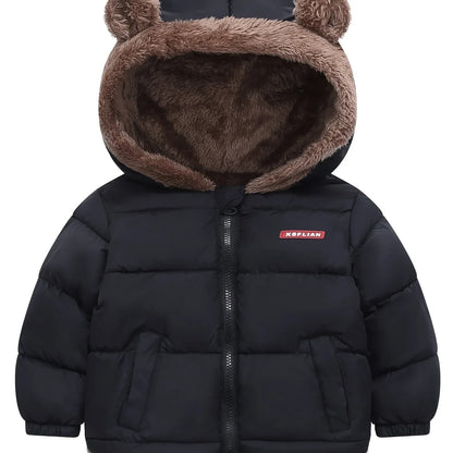 Winter Children's Hooded Jacket with Lining, Lightweight Warm Padded Jacket, Cute Hooded Coat with Polyester Filling, Christmas Thanksgiving Easter Halloween Gift for Kids - alotasawkli