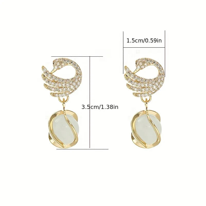 New Fashionable Swan Earrings, Trendy Cat'S Eye Studs from Korea - alotasawkli