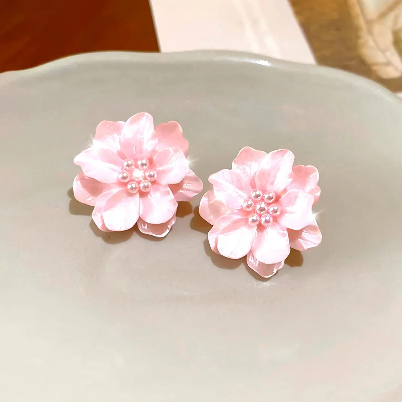 Women'S Earrings 1 Pair Sweet Temperament Pink Flower - alotasawkli