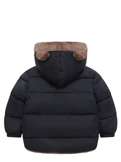 Winter Children's Hooded Jacket with Lining, Lightweight Warm Padded Jacket, Cute Hooded Coat with Polyester Filling, Christmas Thanksgiving Easter Halloween Gift for Kids - alotasawkli