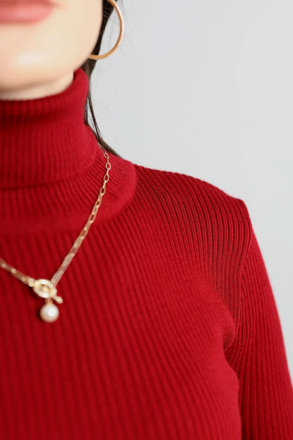 Women’s High-Neck (Mock Neck) Cotton Knitwear Top – Burgundy