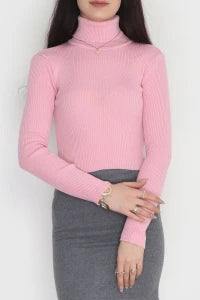 Women’s High-Neck (Mock Neck) Cotton Knitwear Top – Burgundy
