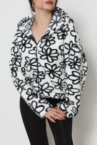 Printed Hooded Fleece Jacket, Mink Brown