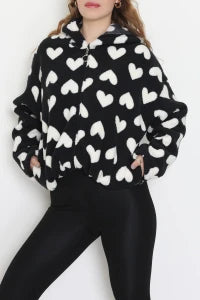 Printed Hooded Fleece Jacket, Mink Brown
