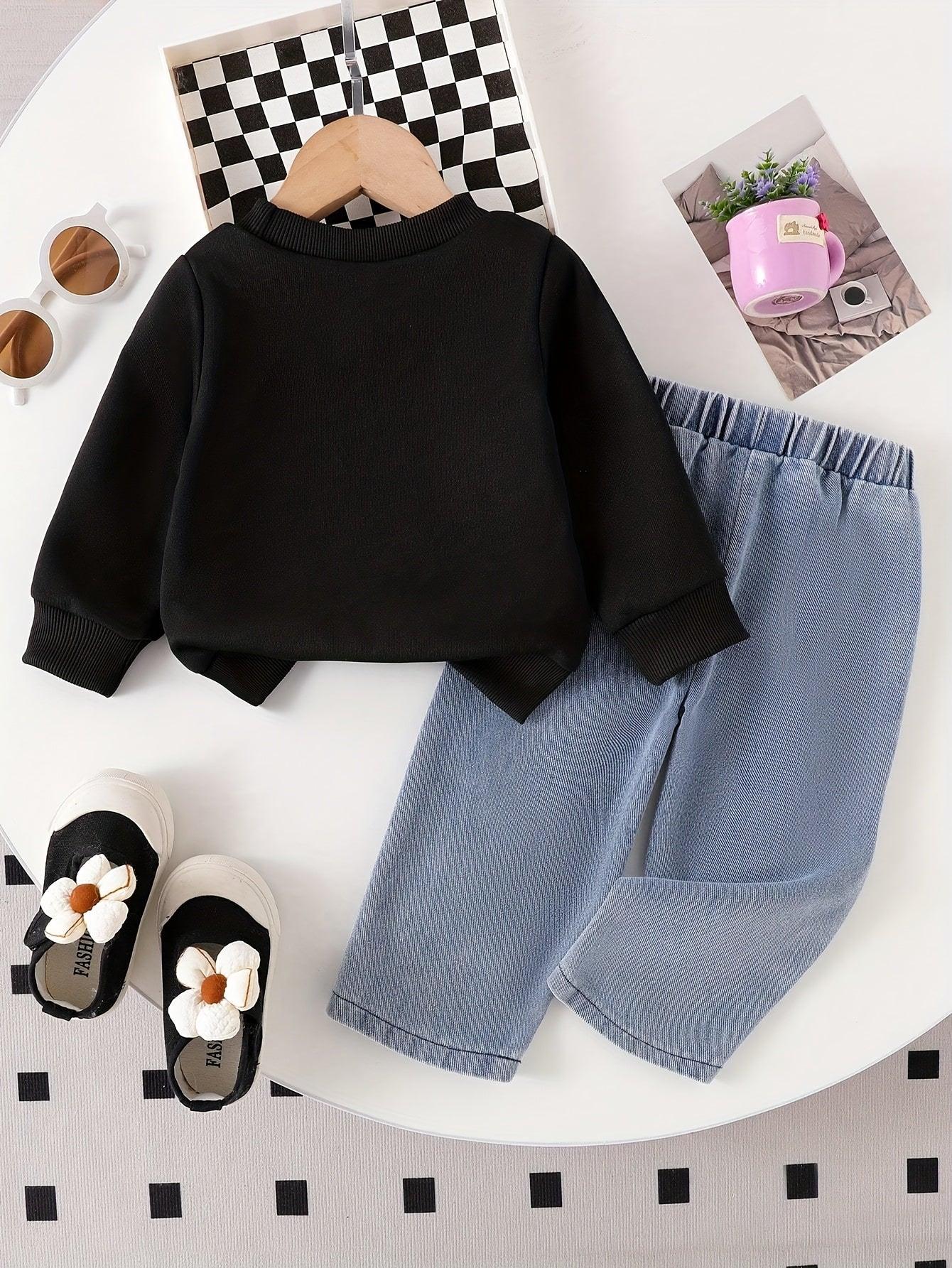 TEMU-2pcs 's Bow Print & 3D Bow Detail Sweatsuit & Pants - alotasawkli