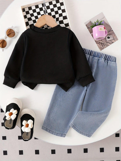 TEMU-2pcs 's Bow Print & 3D Bow Detail Sweatsuit & Pants - alotasawkli