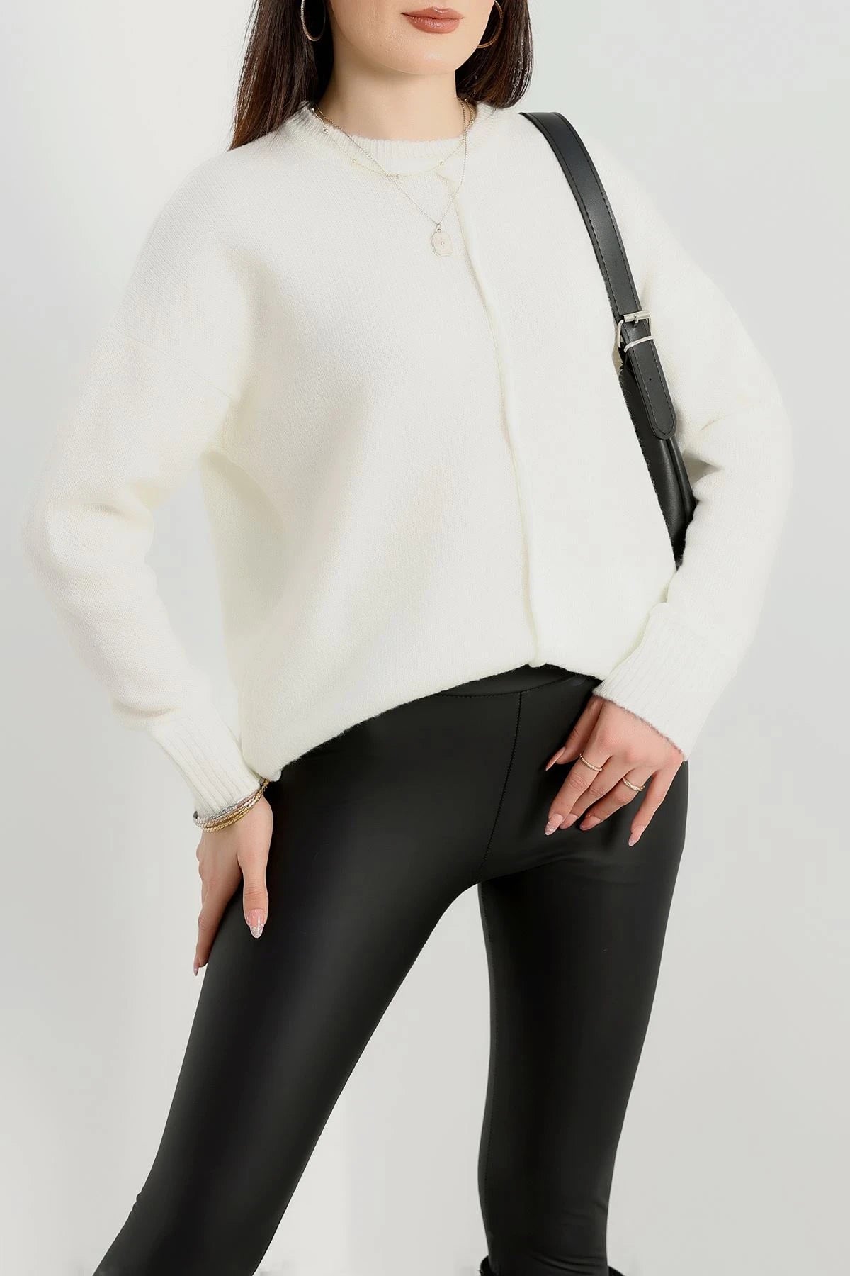 Women’s Crew Neck Cotton-Wool Blend Knitwear Sweater – Ecru