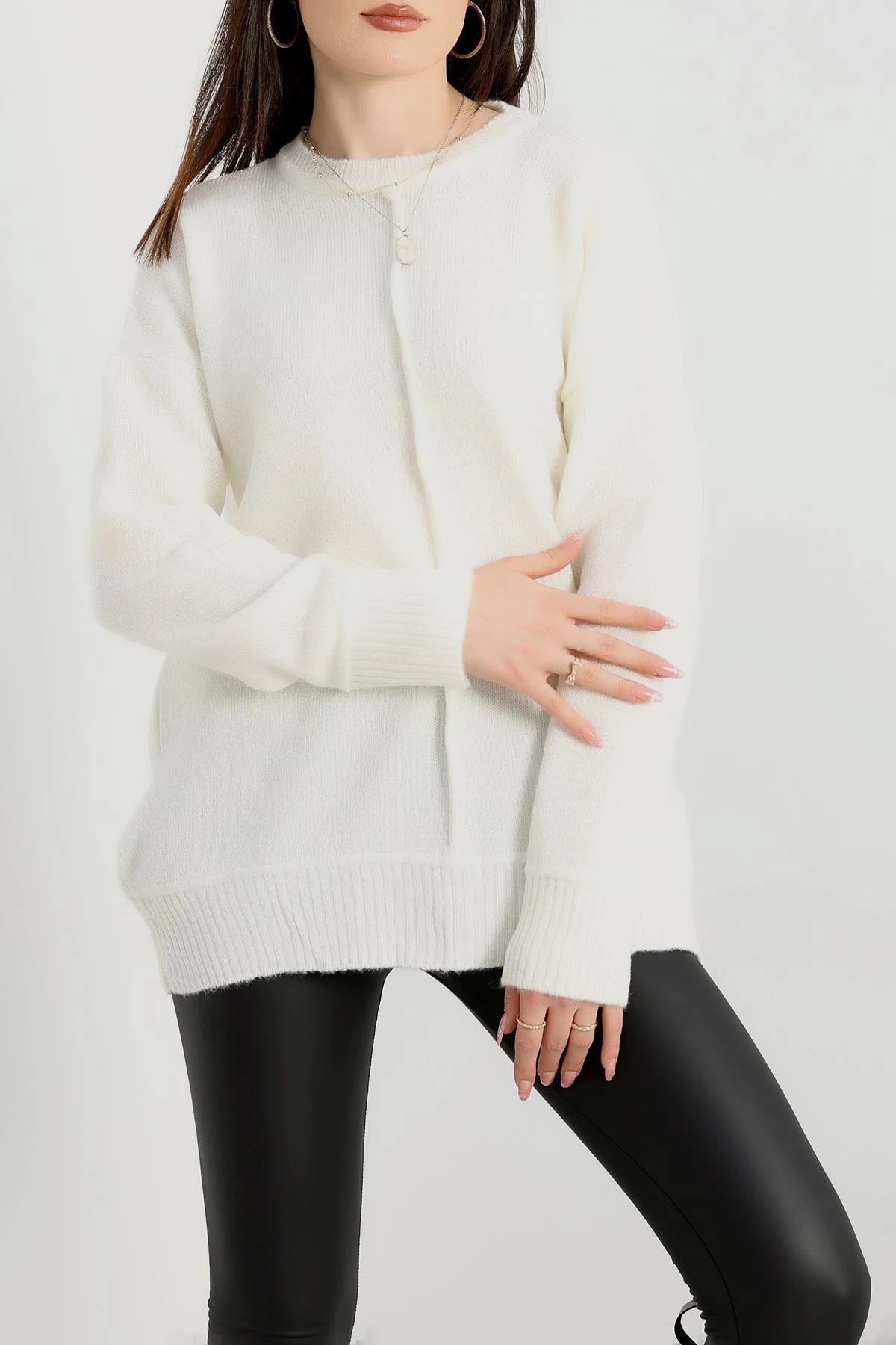 Women’s Crew Neck Cotton-Wool Blend Knitwear Sweater – Ecru