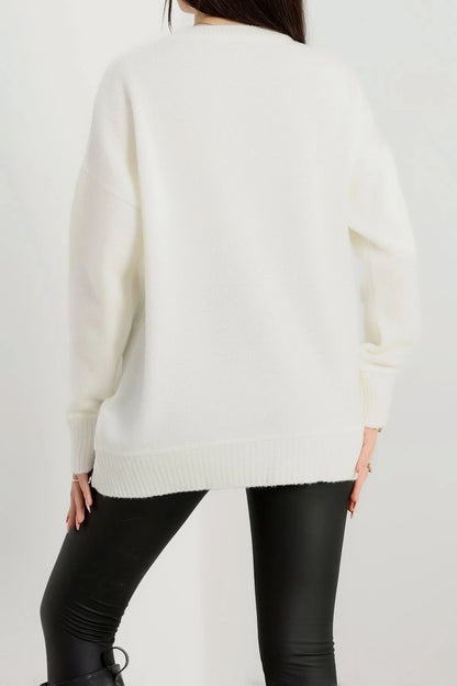 Women’s Crew Neck Cotton-Wool Blend Knitwear Sweater – Ecru