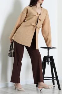 Women's Bouclé Front-Tie Jacket - Soft Powder Pink