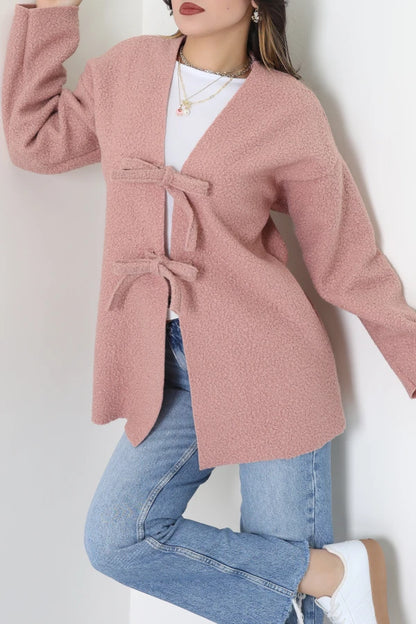 Women's Bouclé Front-Tie Jacket - Soft Powder Pink