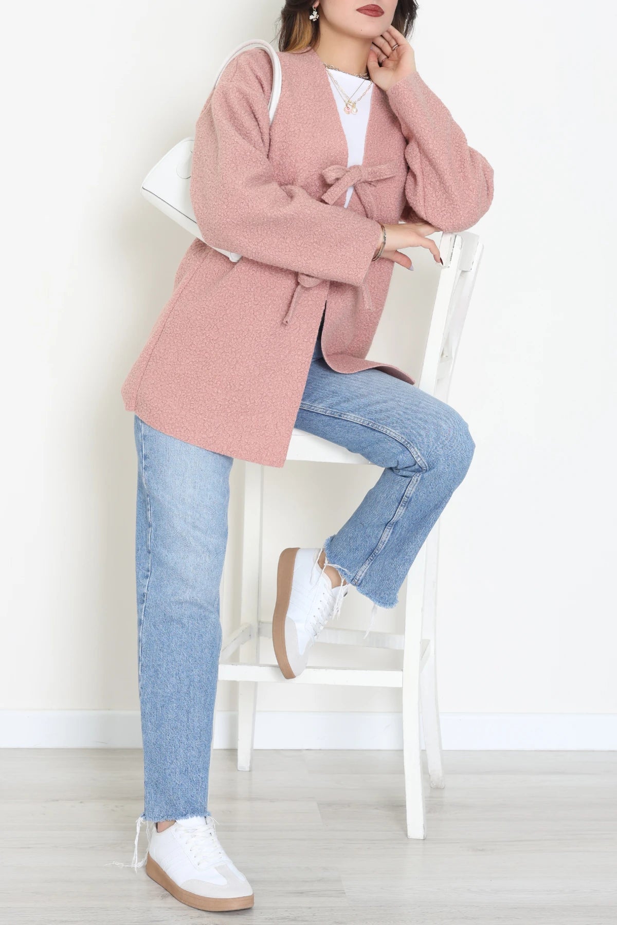 Women's Bouclé Front-Tie Jacket - Soft Powder Pink