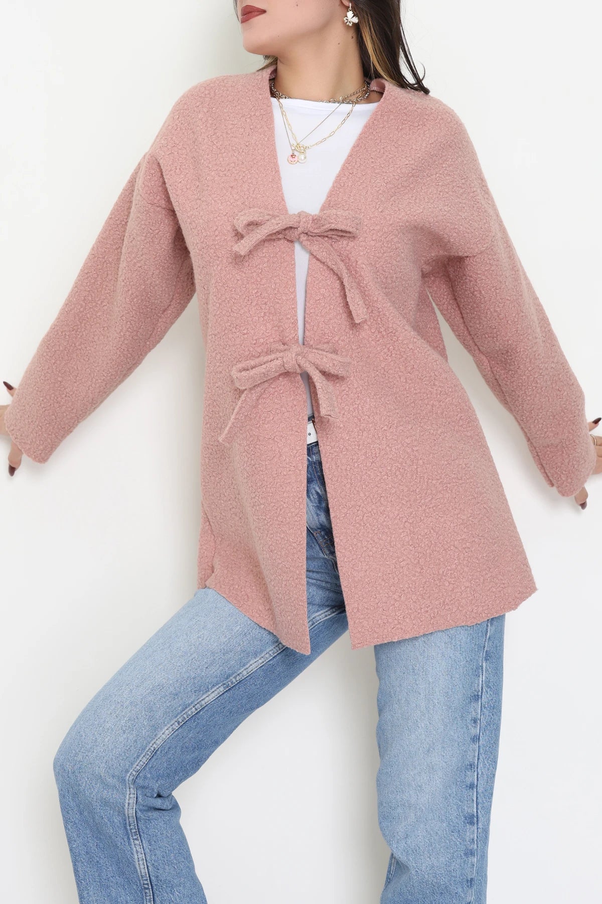 Women's Bouclé Front-Tie Jacket - Soft Powder Pink