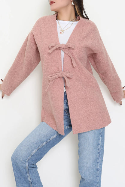 Women's Bouclé Front-Tie Jacket - Soft Powder Pink