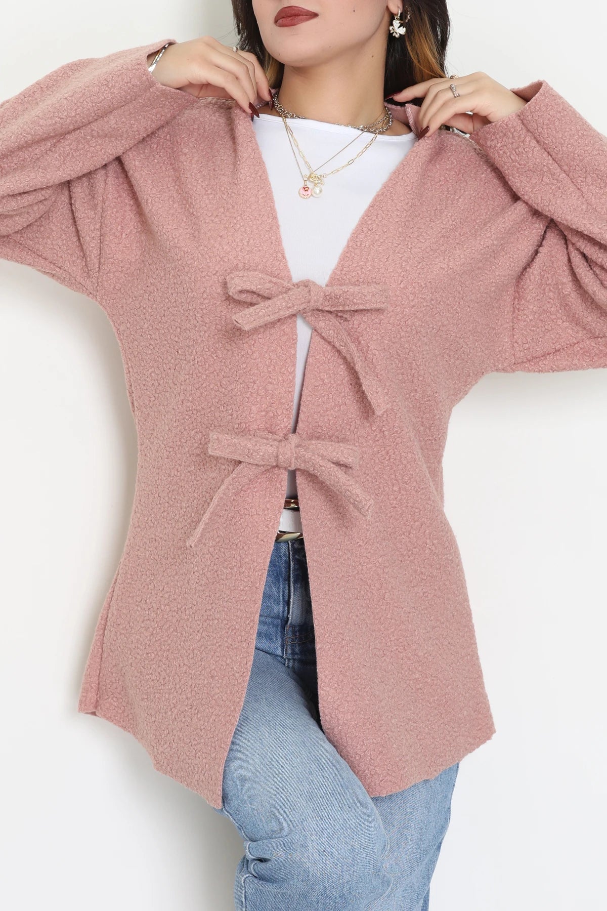 Women's Bouclé Front-Tie Jacket - Soft Powder Pink