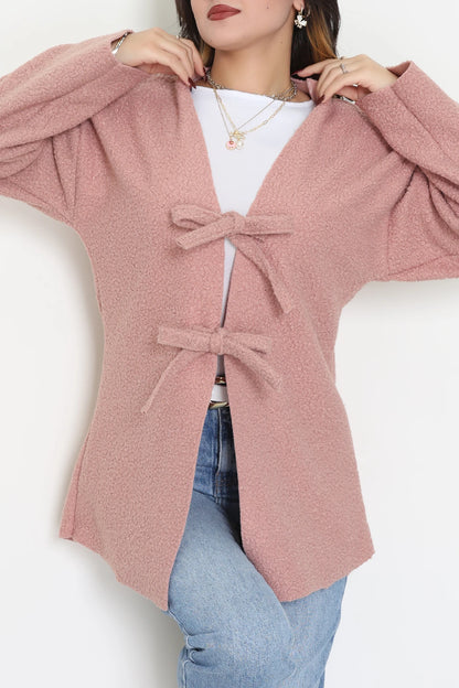 Women's Bouclé Front-Tie Jacket - Soft Powder Pink