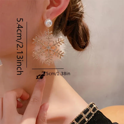 TEMU-2pcs Exquisite Artificial Rhinestone Snowflake Pendant Earrings - alotasawkli