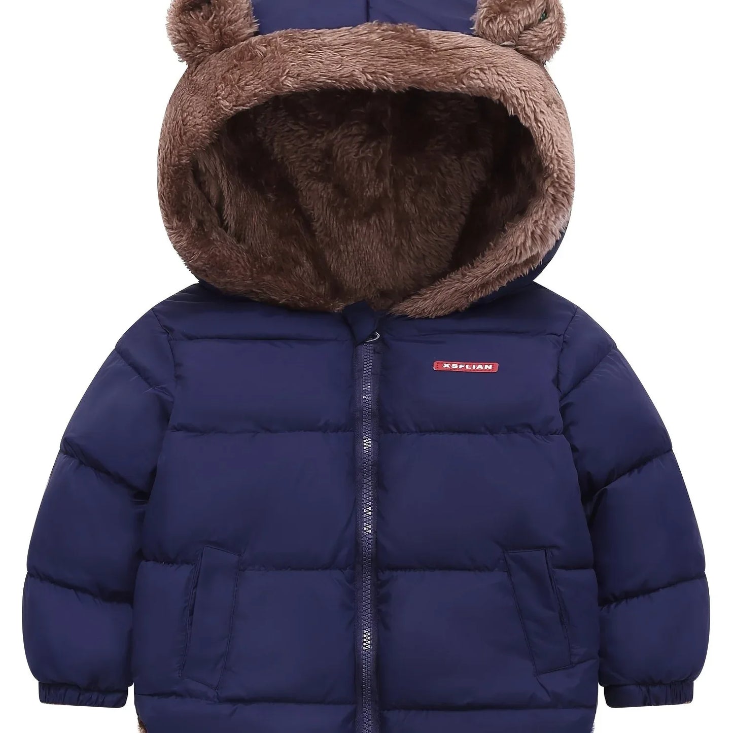 Winter Children's Hooded Jacket with Lining, Lightweight Warm Padded Jacket, Cute Hooded Coat with Polyester Filling, Christmas Thanksgiving Easter Halloween Gift for Kids - alotasawkli