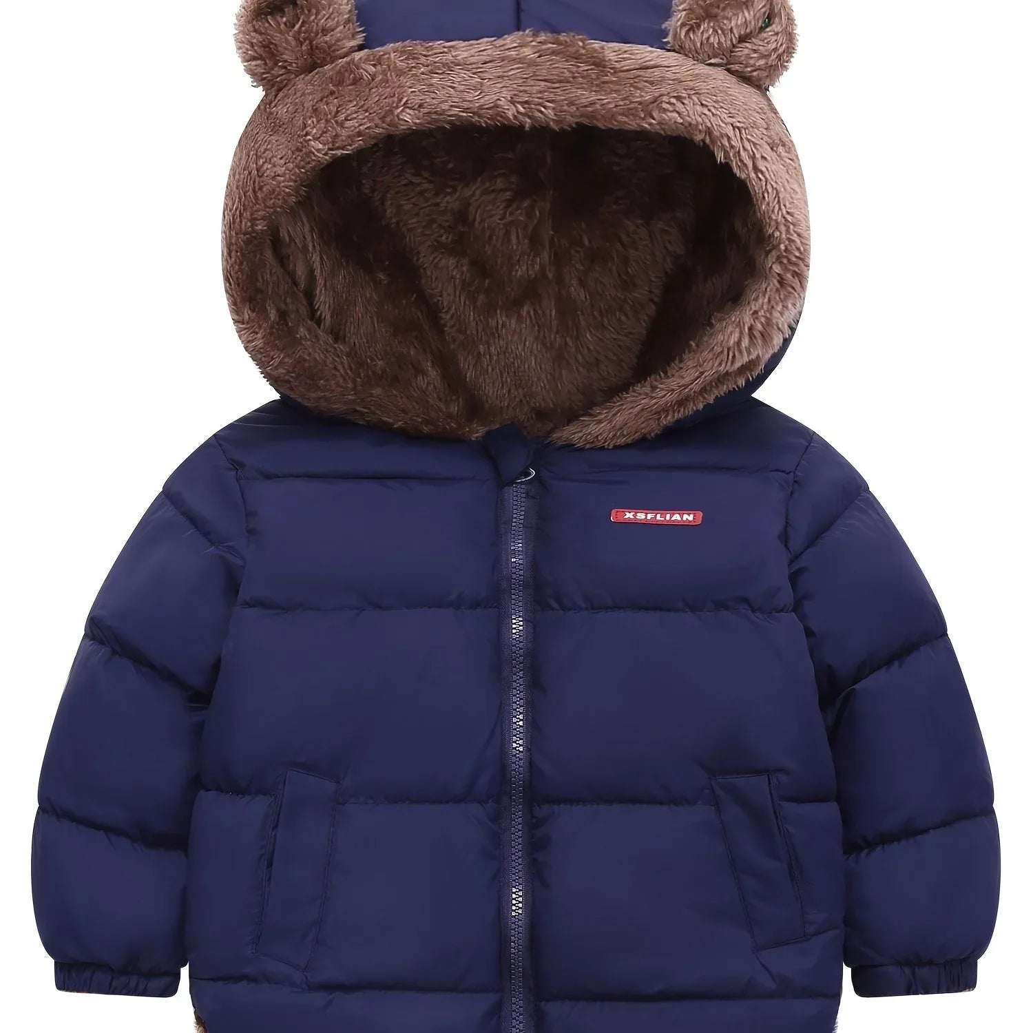 Winter Children's Hooded Jacket with Lining, Lightweight Warm Padded Jacket, Cute Hooded Coat with Polyester Filling, Christmas Thanksgiving Easter Halloween Gift for Kids - alotasawkli