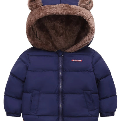 Winter Children's Hooded Jacket with Lining, Lightweight Warm Padded Jacket, Cute Hooded Coat with Polyester Filling, Christmas Thanksgiving Easter Halloween Gift for Kids - alotasawkli