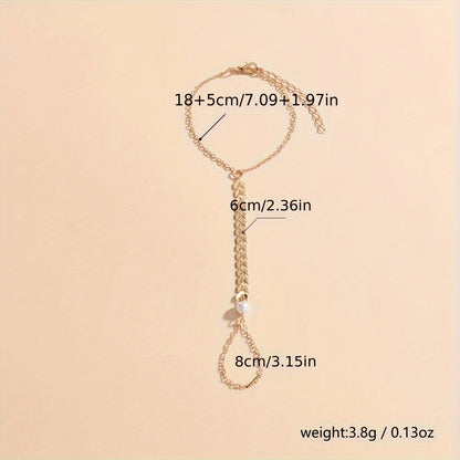 A Stylish Pearl Alloy Airplane Chain Ring Bracelet for Women. - alotasawkli