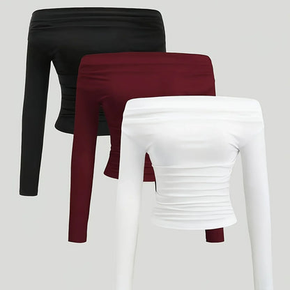 TEMU-Solid Color Long-Sleeve Top for Girls - alotasawkli
