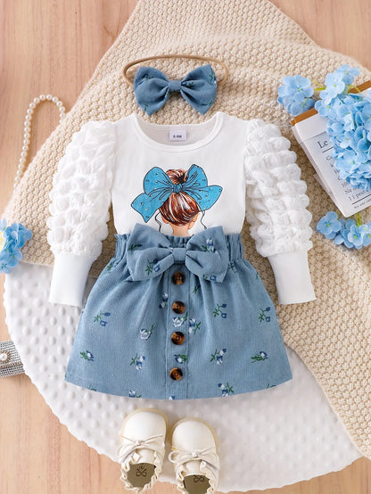 TEMU-A Three-Piece Set for Baby Girls Featuring - alotasawkli