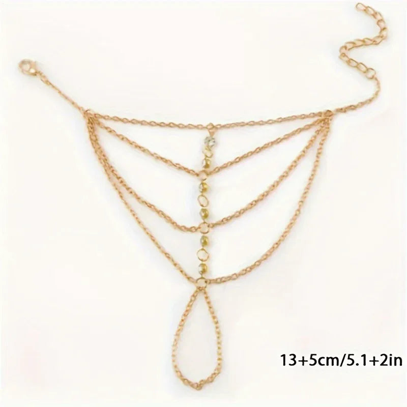 Vintage-Style Multi-Layered Thin Chain Finger Ring Bracelet Jewelry - alotasawkli