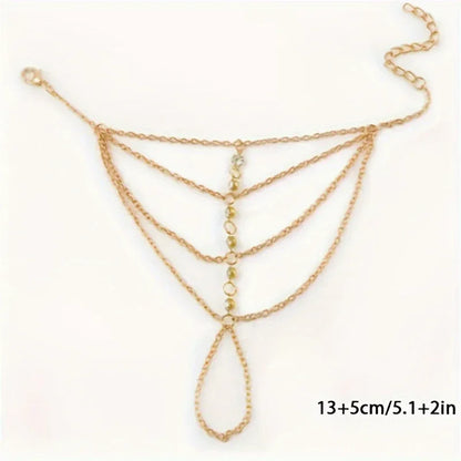 Vintage-Style Multi-Layered Thin Chain Finger Ring Bracelet Jewelry - alotasawkli