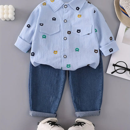 TEMU-Boys' Print Outfit with a Bear Pocket Long-Sleeve - alotasawkli