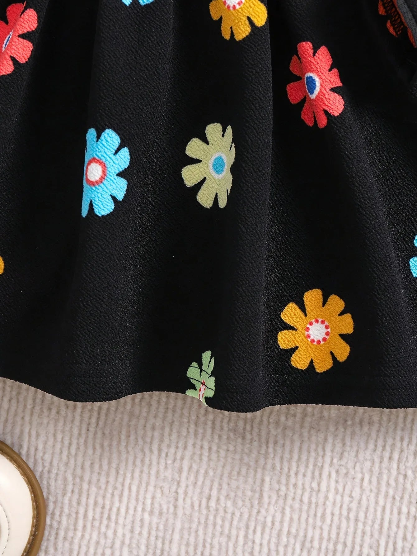 Baby Girl Long Sleeve Black Dress with Floral Digital Print | Crew Neck, Non-Stretch Fabric, Casual Style, Perfect for Spring/Fall - alotasawkli