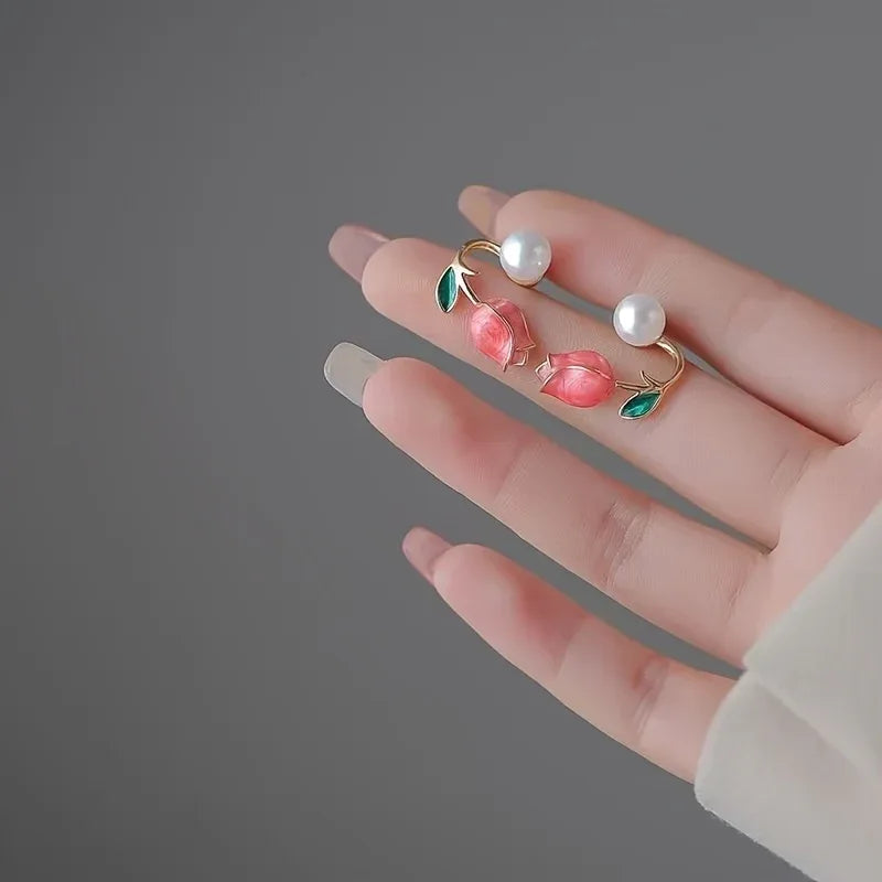 Elegant Boho-Chic Pink Tulip Stud Earrings - alotasawkli