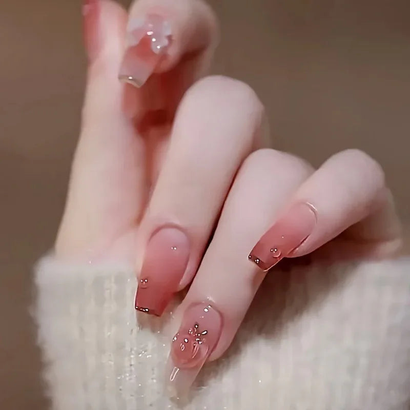 TEMU-24pcs Press-on Nails, Heart & Bowknot Design - alotasawkli