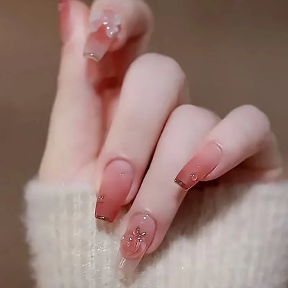 TEMU-24pcs Press-on Nails, Heart & Bowknot Design - alotasawkli