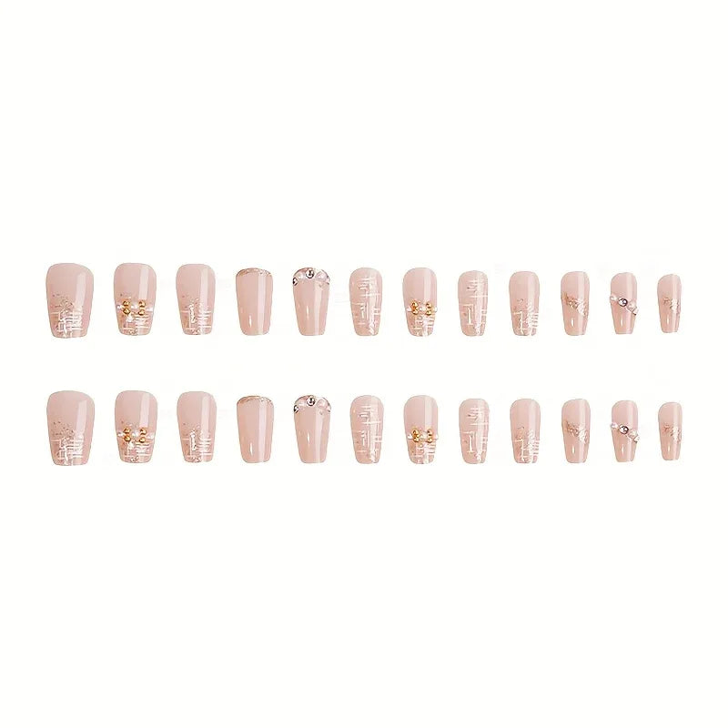 TEMU-A Set of 24 Medium-Length Faux Nails Designed with Rhinestones - alotasawkli