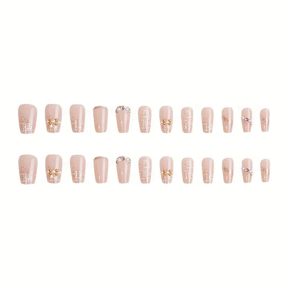 TEMU-A Set of 24 Medium-Length Faux Nails Designed with Rhinestones - alotasawkli