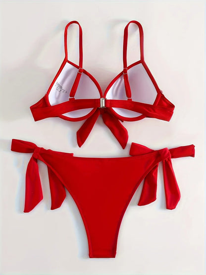 TEMU-Big Red Gathered Hard Pack Strap Bikini Set - alotasawkli