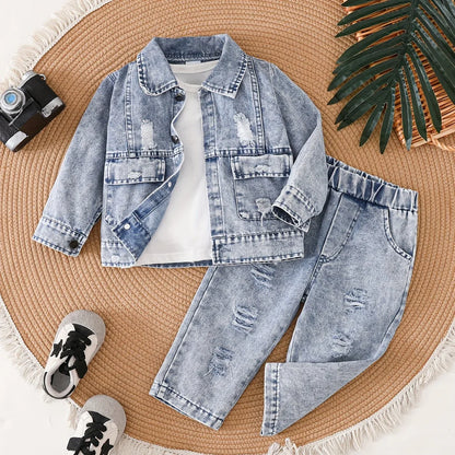 TEMU-Vintage Cute Faux Denim Two-Piece Set for Baby Boys - alotasawkli
