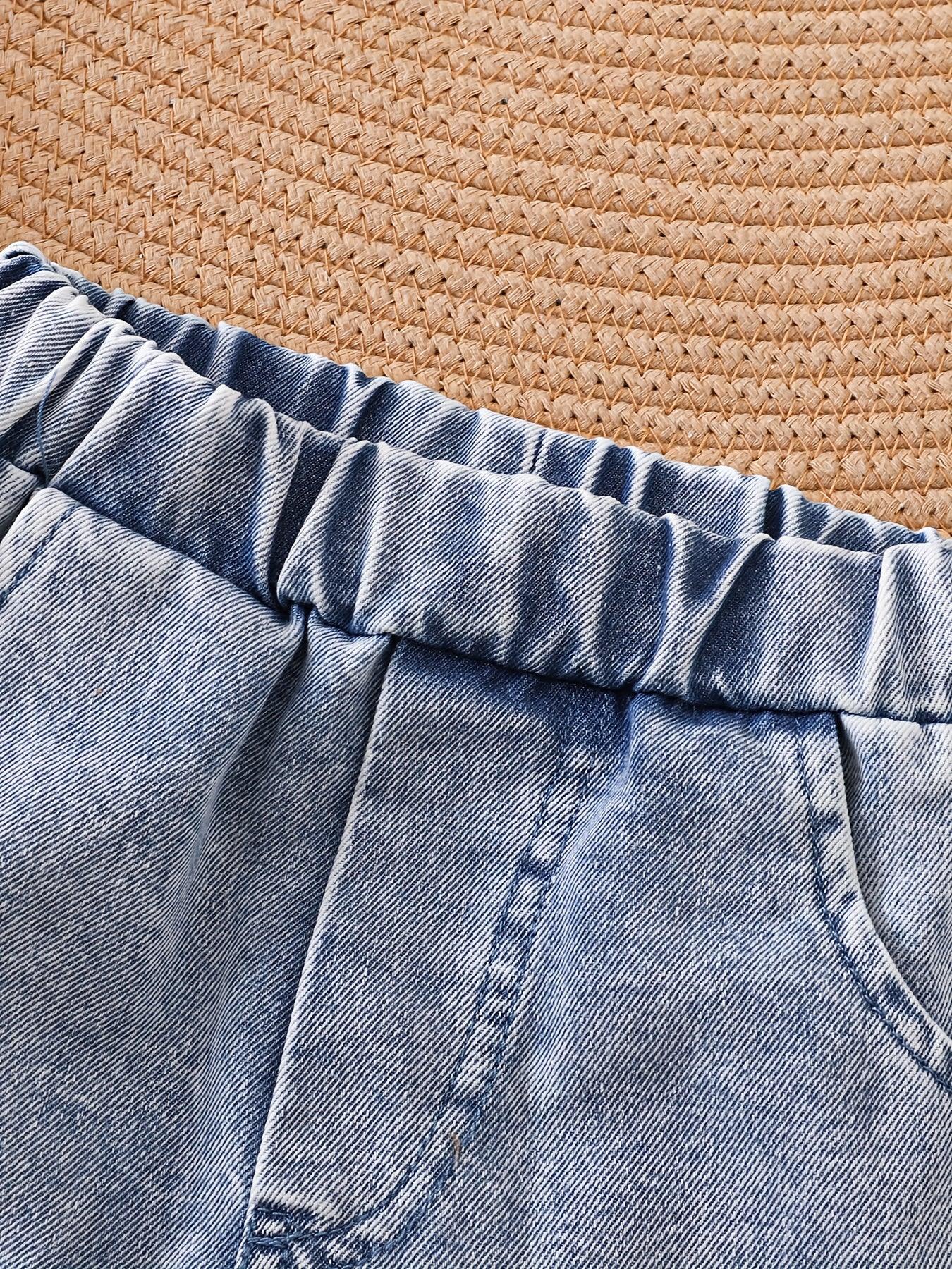 TEMU-Vintage Cute Faux Denim Two-Piece Set for Baby Boys - alotasawkli