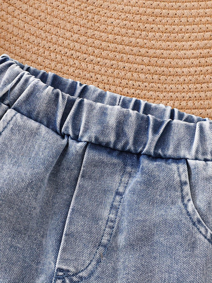 TEMU-Vintage Cute Faux Denim Two-Piece Set for Baby Boys - alotasawkli