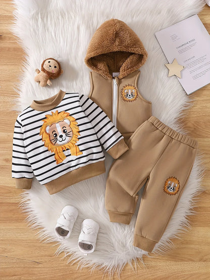 TEMU-3pcs Baby Boy'S Cartoon Lion Embroidery Sportswear - alotasawkli