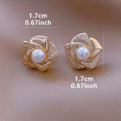 Elegant Floral Stud Earrings - Imitation Pearl, Zinc Alloy - alotasawkli