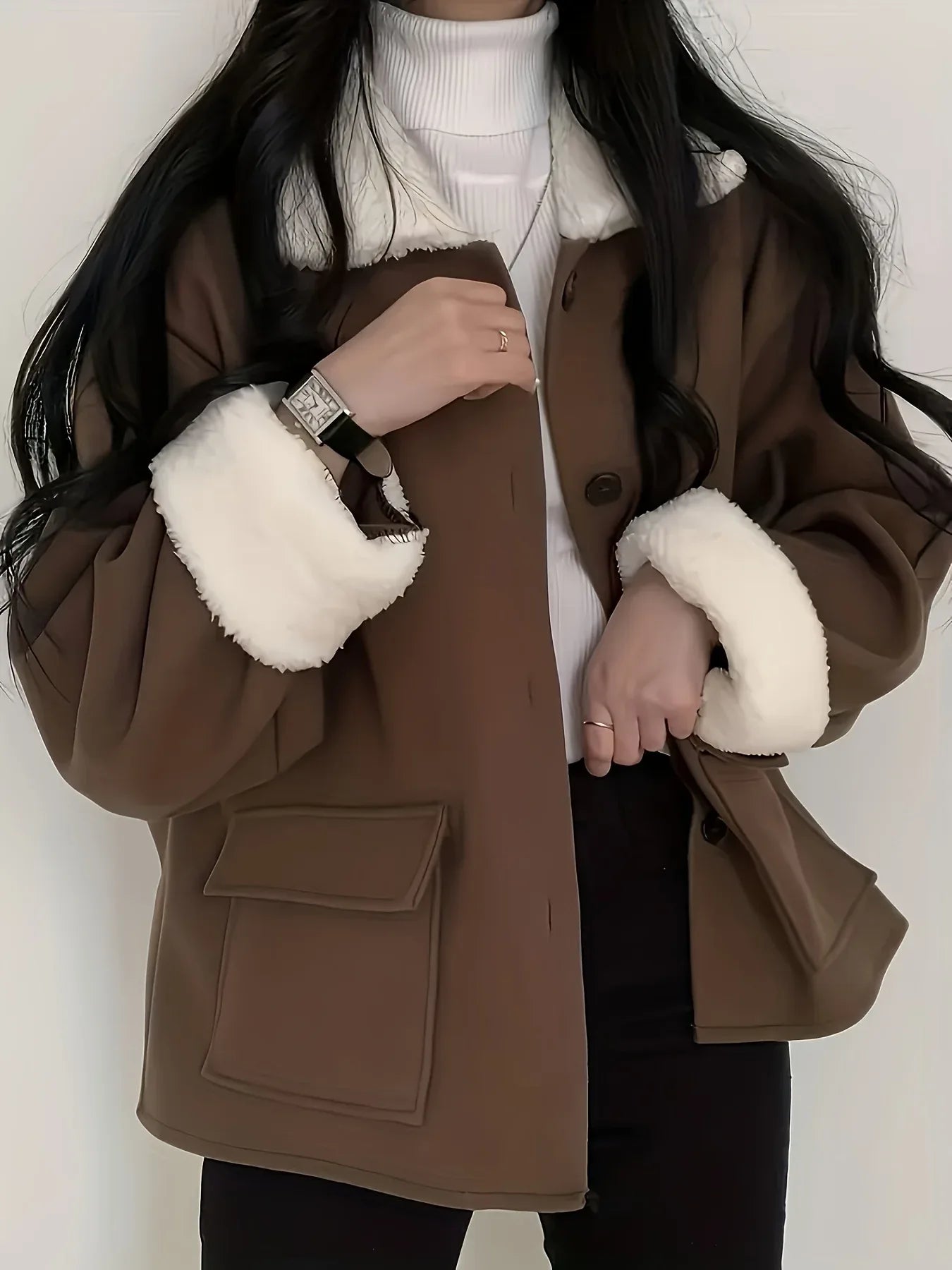 TEMU-Autumn-Winter Fashion Flap Collar Loose - alotasawkli