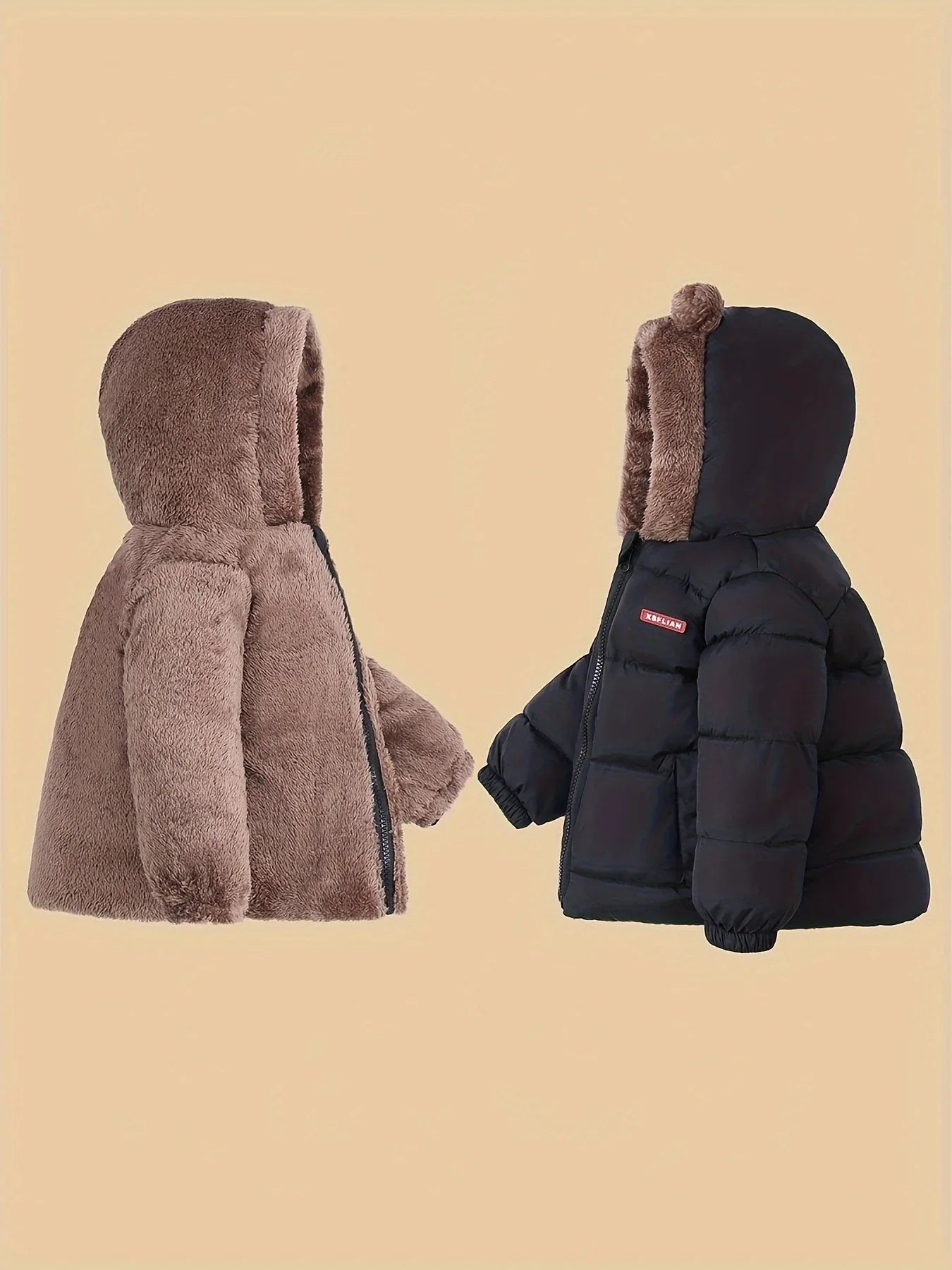 Winter Children's Hooded Jacket with Lining, Lightweight Warm Padded Jacket, Cute Hooded Coat with Polyester Filling, Christmas Thanksgiving Easter Halloween Gift for Kids - alotasawkli