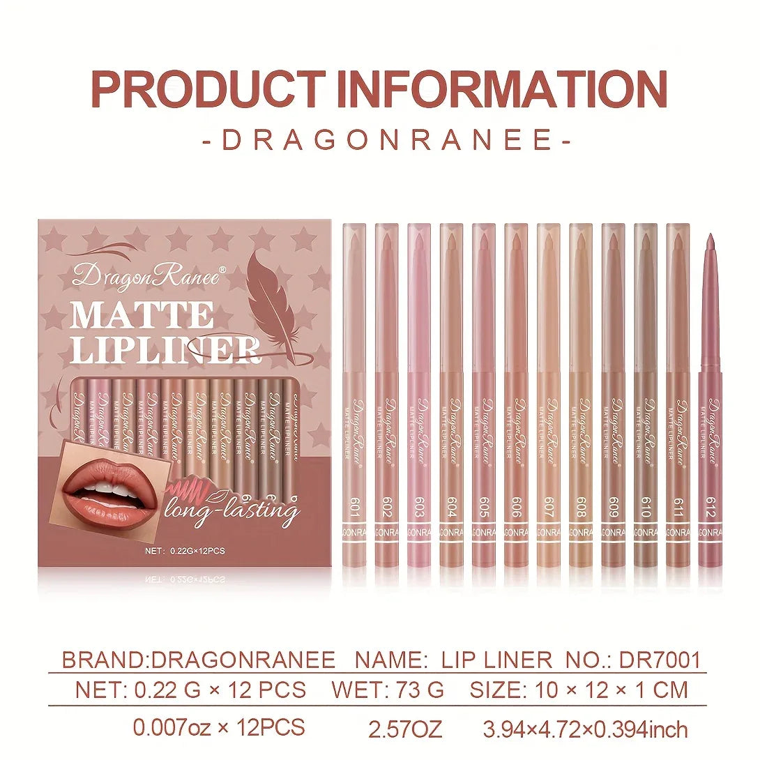12pcs Matte Lip Liner Set: Smudge-Proof, Waterproof, Long-Lasting - alotasawkli