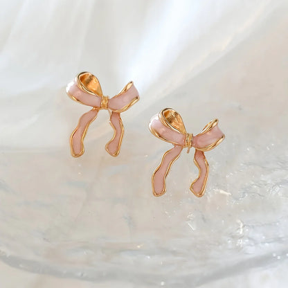 1 Pair of Chic Pink Bow Stud Earrings for Women - alotasawkli