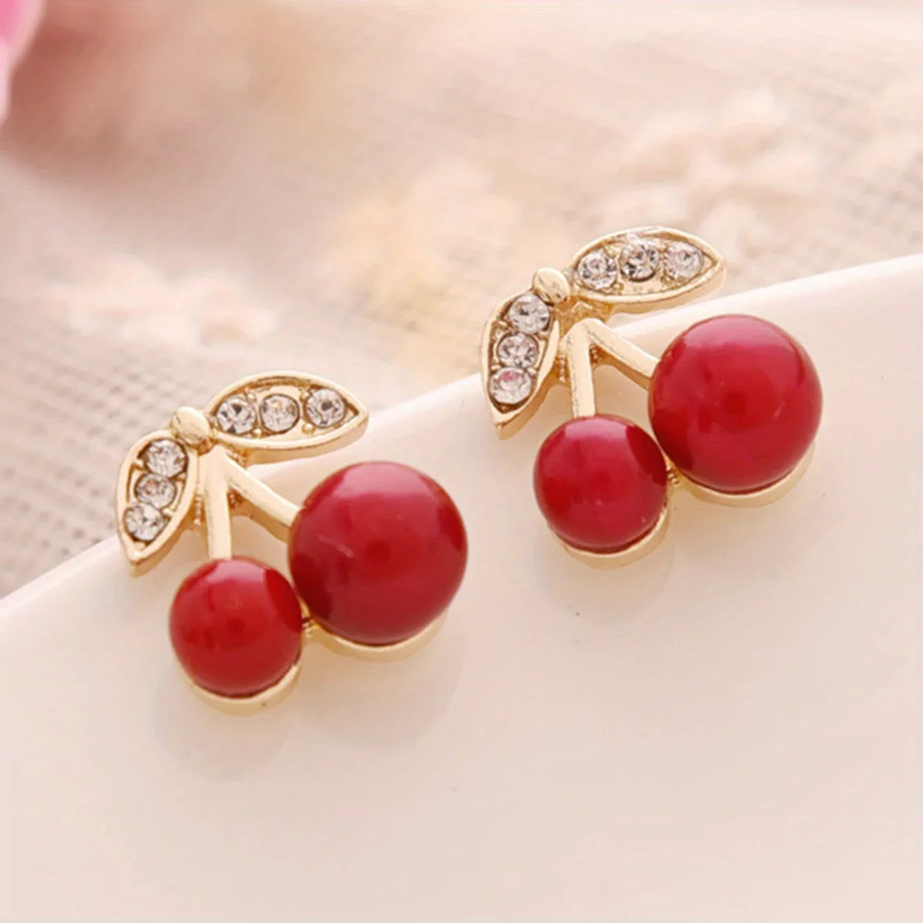 Cherry Pendant With Shiny zirconia Decor Cute Stud Earrings - alotasawkli
