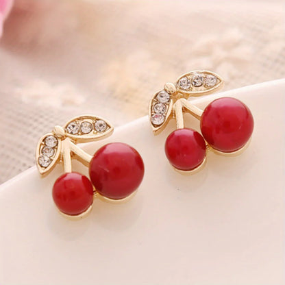 Cherry Pendant With Shiny zirconia Decor Cute Stud Earrings - alotasawkli