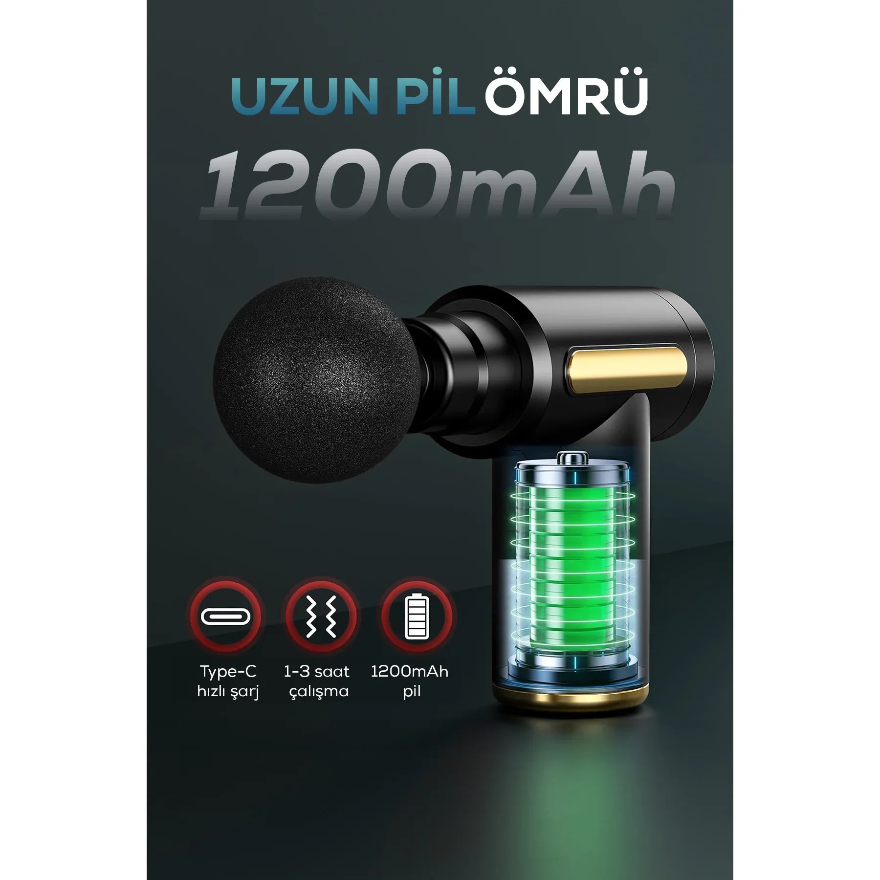 مسدس تدليك مهتز مع 4 رؤوس، أخضر، 19x13 سم - alotasawkli